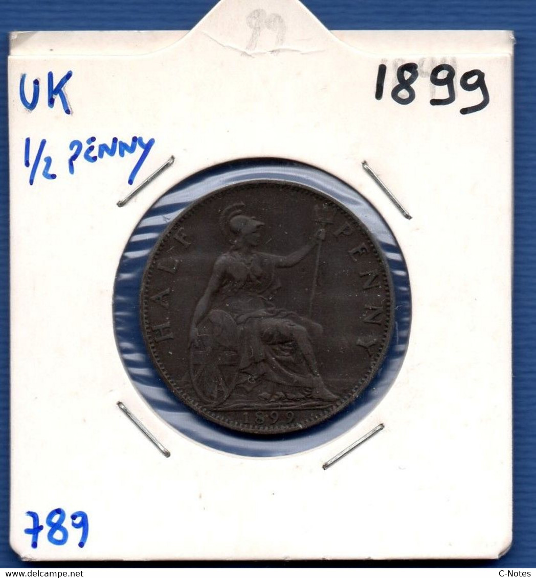 GREAT BRITAIN - 1/2 Penny  1899 -  See Photos -  Km 789 - C. 1/2 Penny