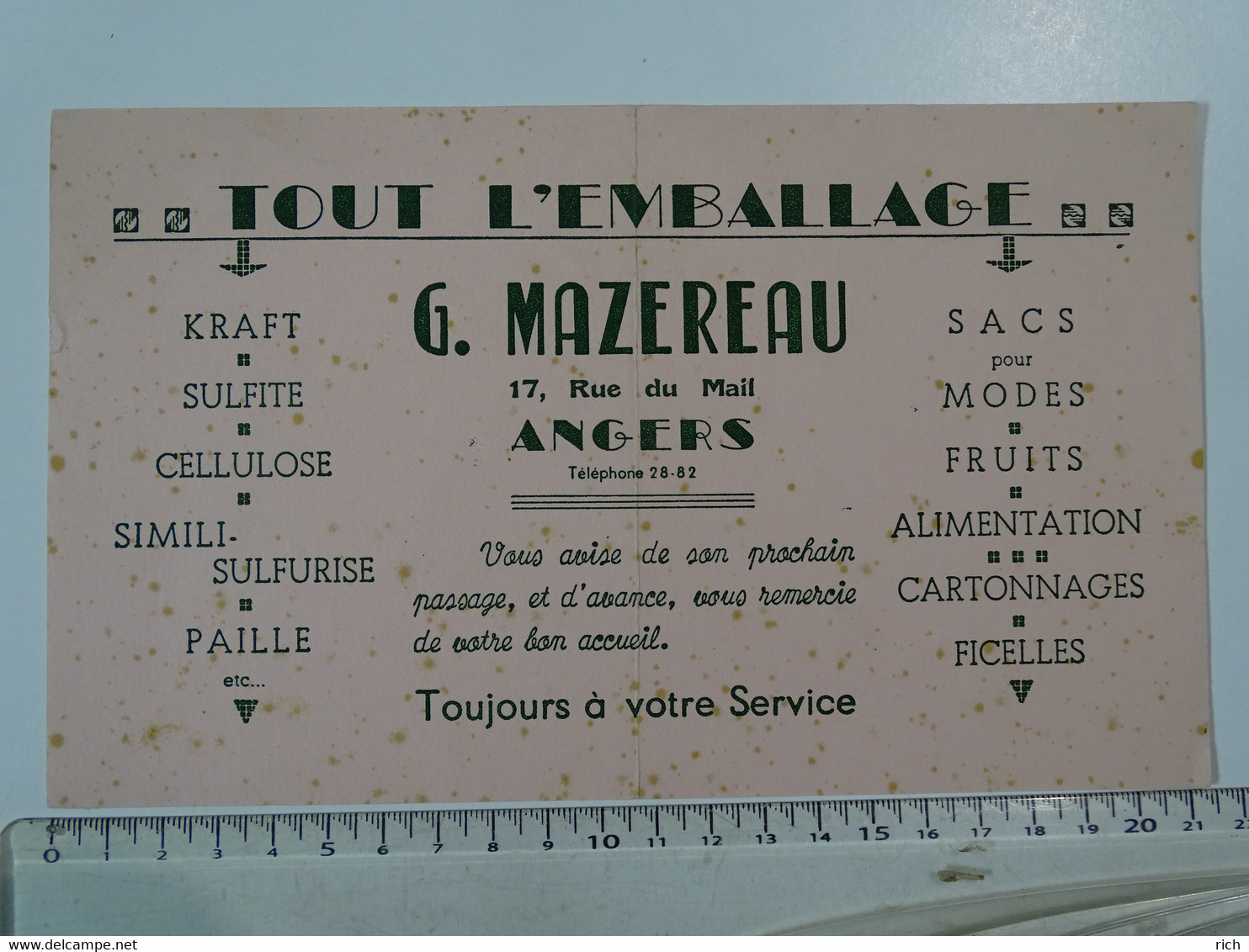 Buvard - Tout L'emballage - G. Mazereau - 17 Rue Du Mail - ANGERS 49 - E