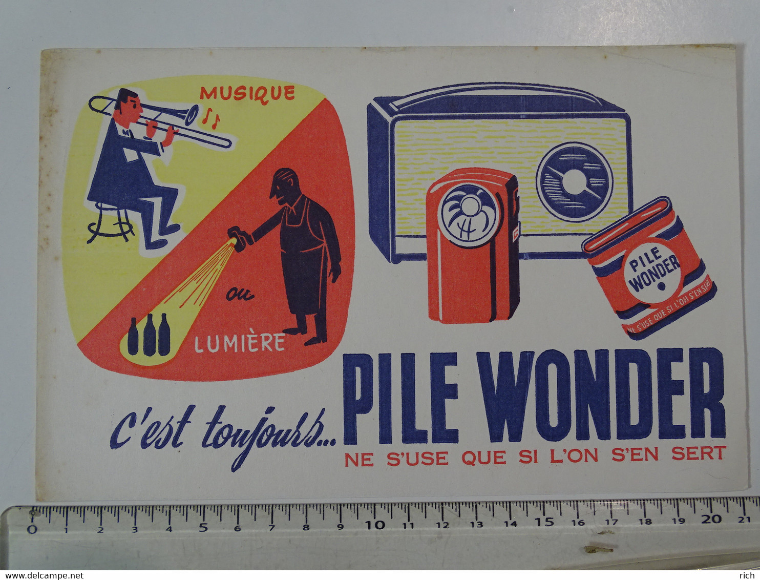 Buvard - Pile WONDER - Ne S'use Que Si L'on S'en Sert - Musique Ou Lumière - Batterien