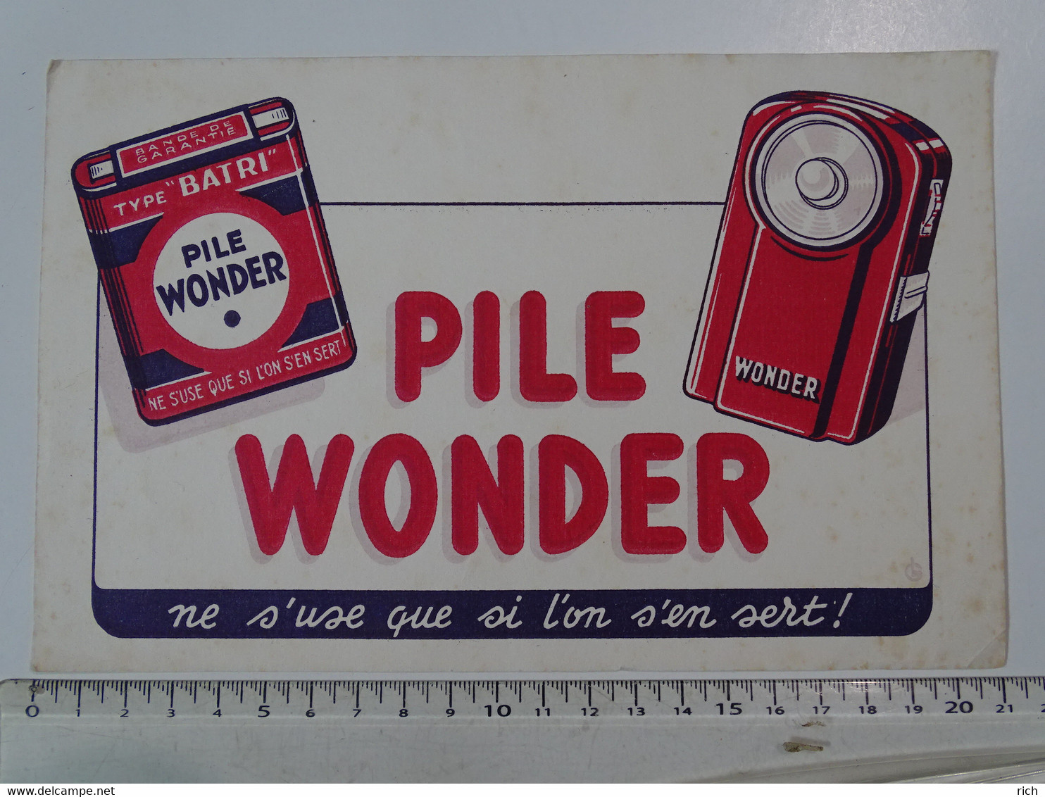 Buvard - Pile WONDER - Ne S'use Que Si L'on S'en Sert - Type "Batri" - Piles