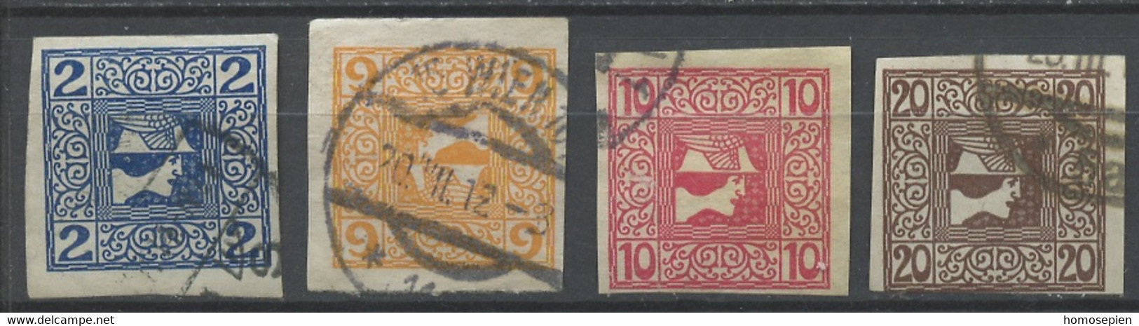 Autriche - Österreich - Austria Journaux 1908-10 Y&T N°J16a à 19a - Michel N°ZM157 à 160 (o) - Mercure - Journaux