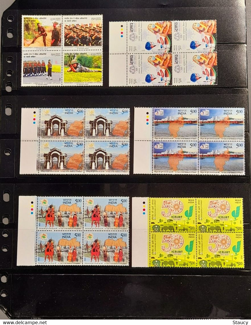 India 2022 Complete Year Collection Of 10 Stamps 29 Block Of 4's + 5 Miniature Sheets MS,Set / Year Pack MNH As Per Scan - Années Complètes