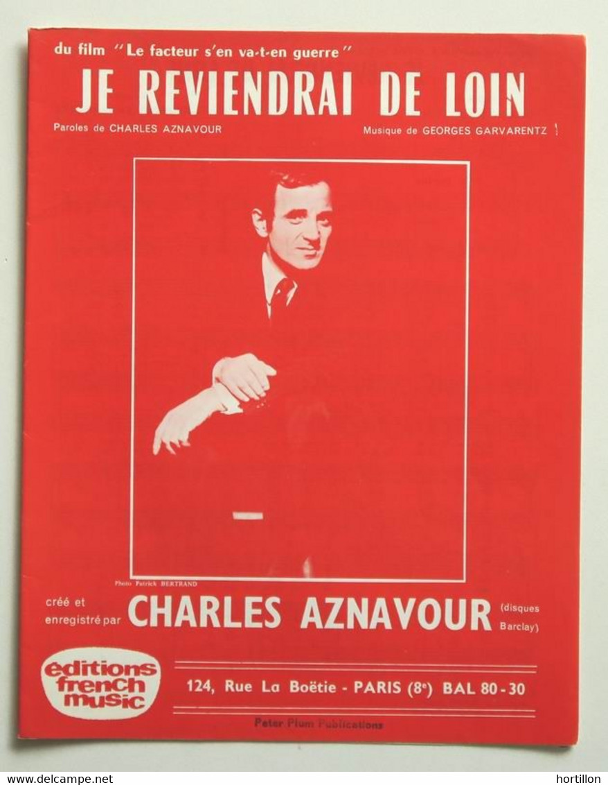 Partition Vintage Sheet Music CHARLES AZNAVOUR : Je Reviendrai De Loin - Jazz