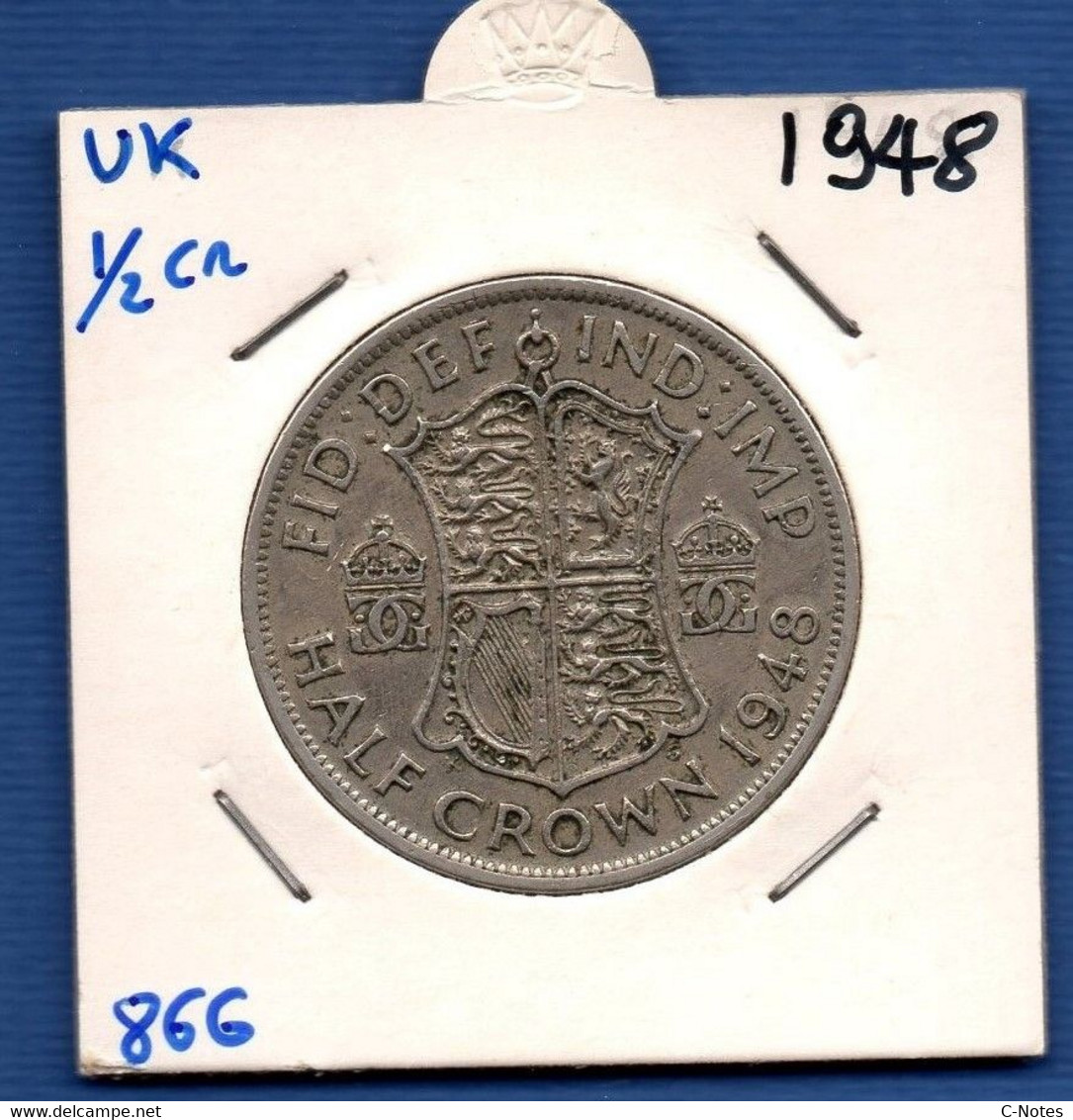 GREAT BRITAIN - 1/2 Crown 1948 -  See Photos -  Km 866 - K. 1/2 Crown