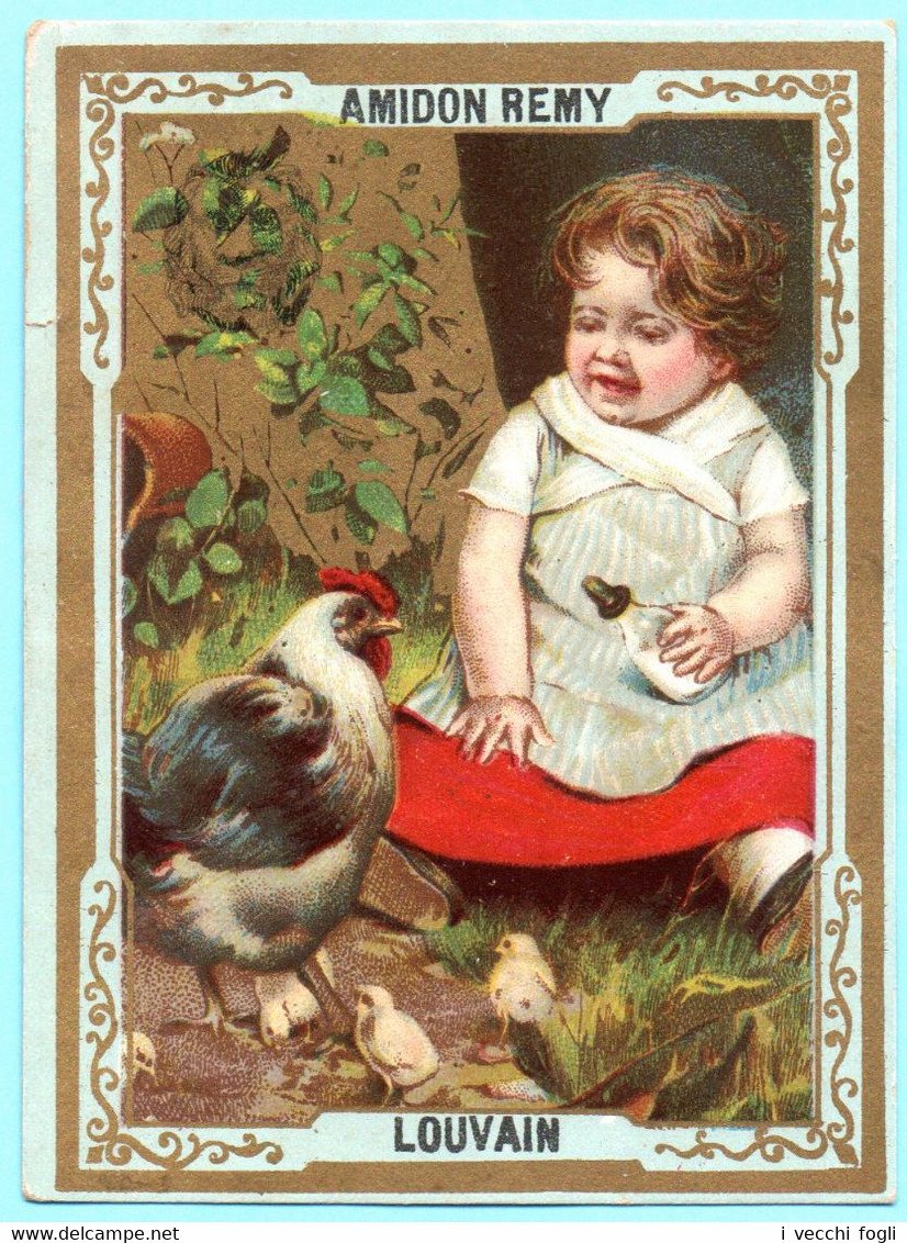 Chromo Amidon Rémy, Calendrier 1886, Année Complète. Petite-fille, Poule Et Poussins. - Formato Piccolo : ...-1900