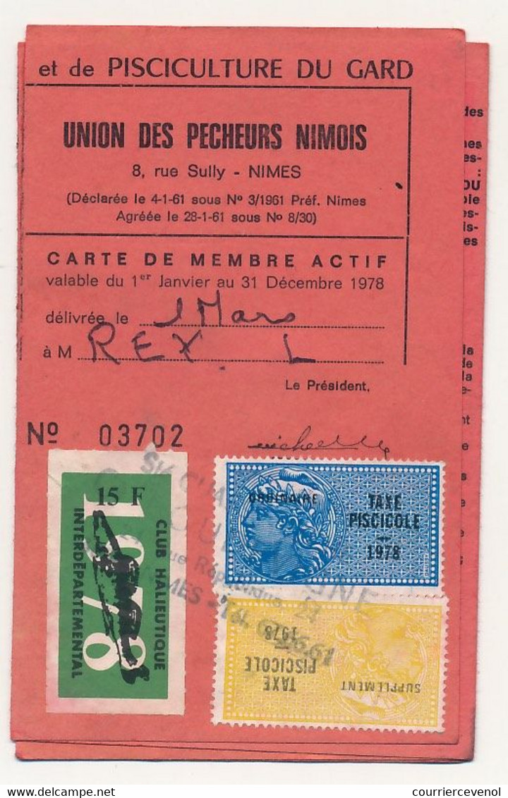 FRANCE - Carte De Pêche Union Des Pêcheurs Du Gard - Fiscaux Taxe Piscicole Type Daussy 1978 - Ordinaire + Supplément - Brieven En Documenten