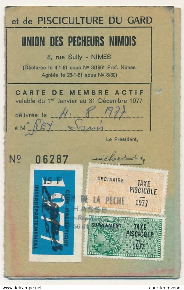 FRANCE - Carte De Pêche Union Des Pêcheurs Du Gard - Fiscaux Taxe Piscicole Type Daussy 1977 - Ordinaire + Supplément - Lettres & Documents