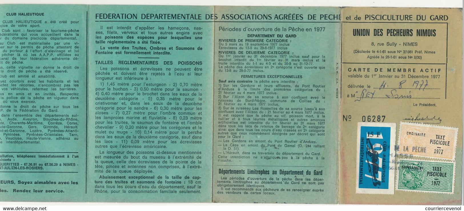 FRANCE - Carte De Pêche Union Des Pêcheurs Du Gard - Fiscaux Taxe Piscicole Type Daussy 1977 - Ordinaire + Supplément - Briefe U. Dokumente
