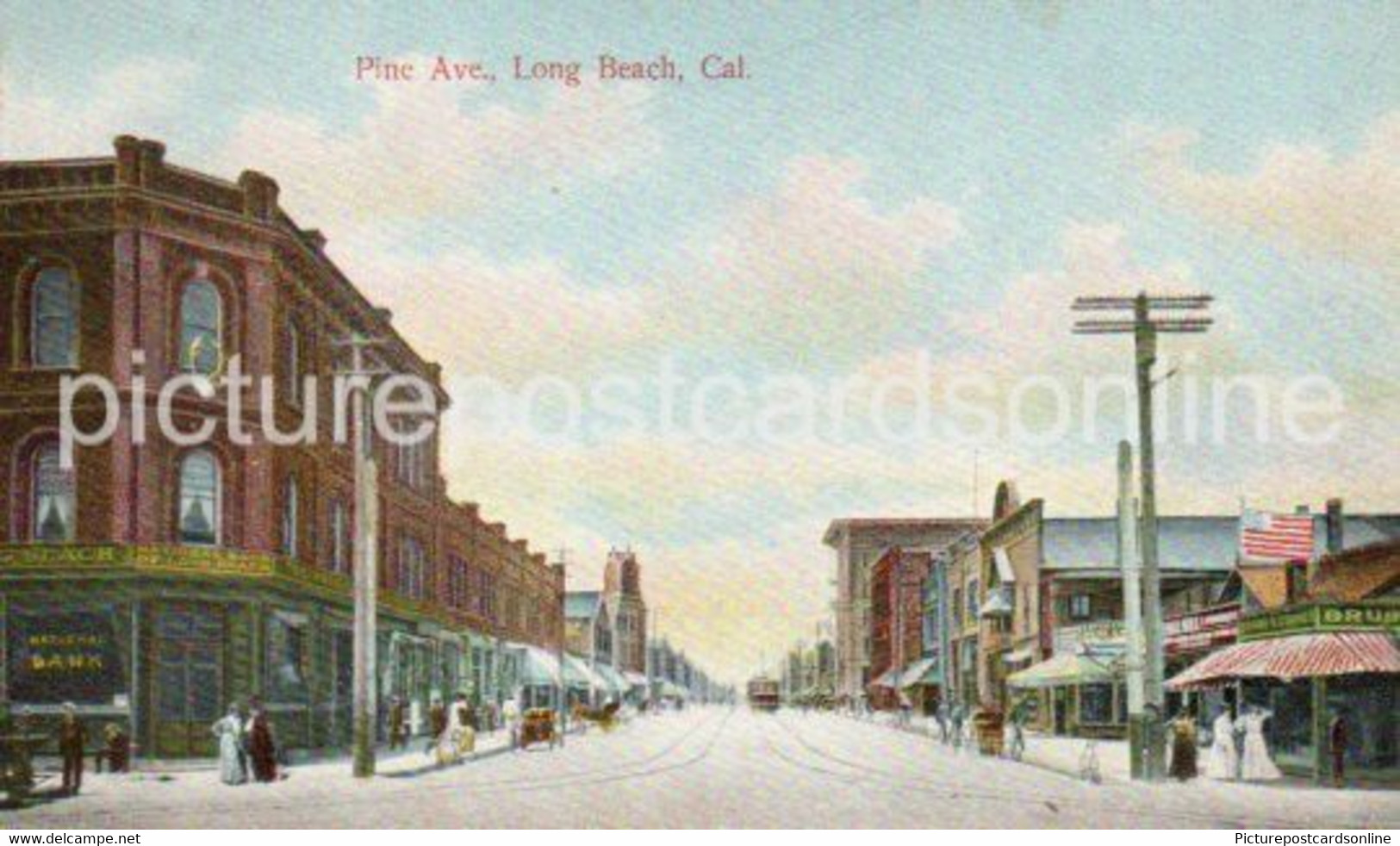 PINE AVENUE LONG BEACH OLD COLOUR POSTCARD CALIFORNIA USA AMERICA - Long Beach