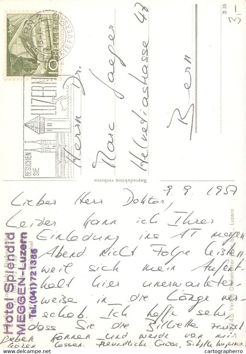 Postcard Switzerland Meggen Am Vierwaldstattersee Restaurant Pension Angelfluh - Meggen