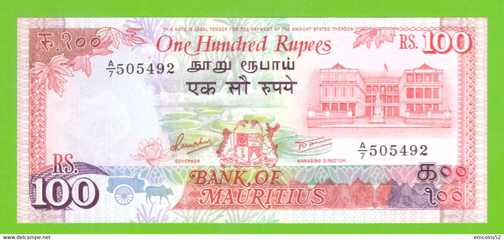 MAURITIUS 100 RUPEES 1986  P-38  XF - Maurice