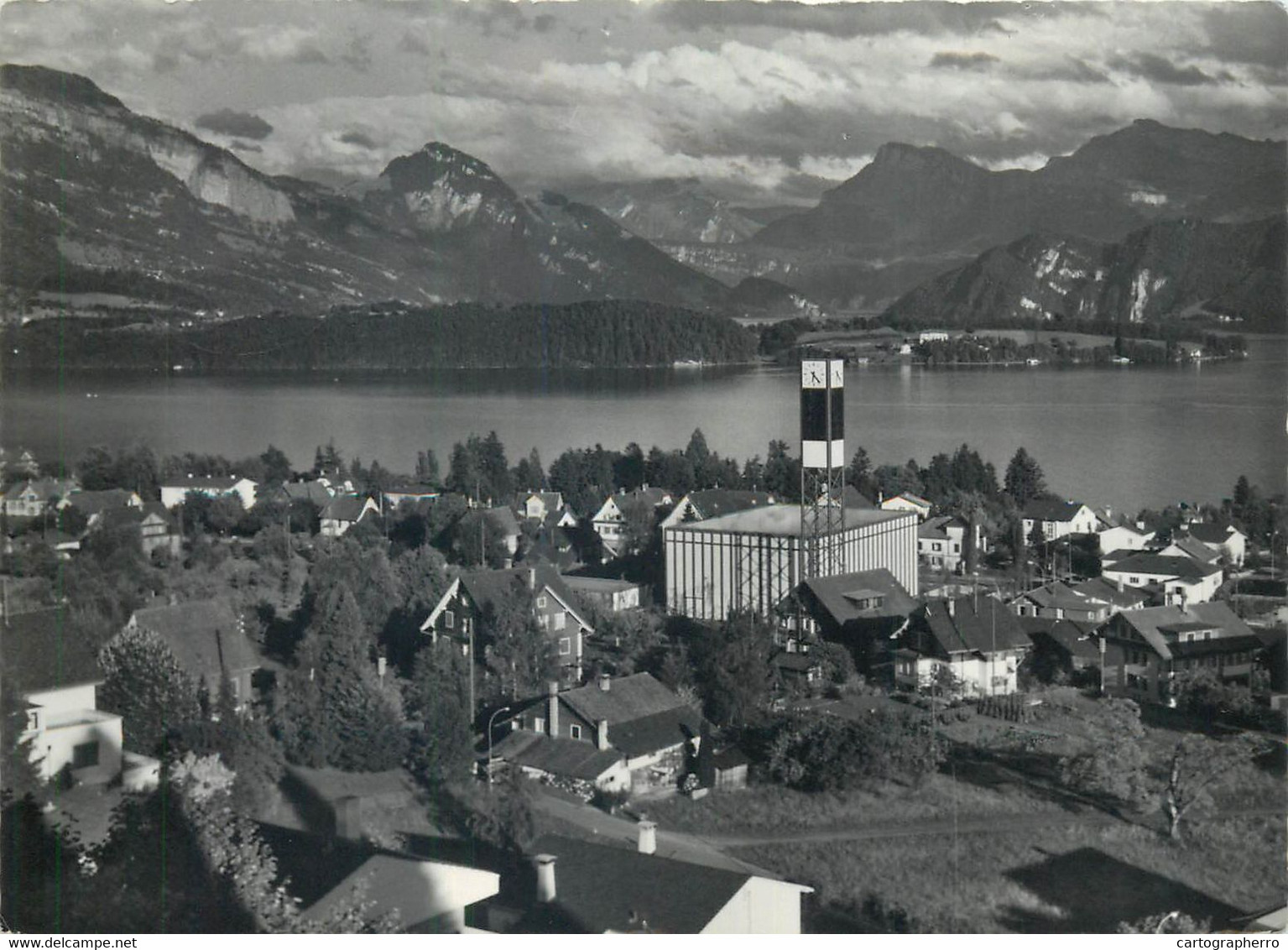 Postcard Switzerland Meggen Pius-kirche Mit See Und Bergen 1966 - Meggen