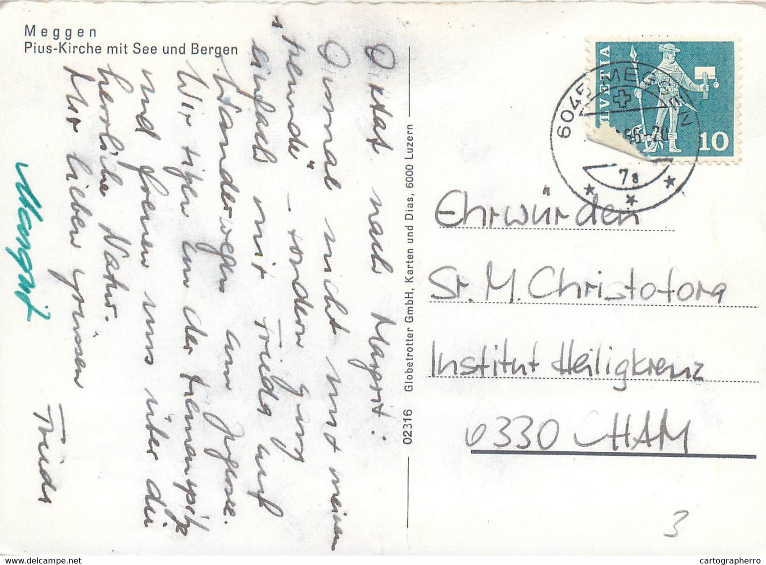 Postcard Switzerland Meggen Pius-kirche Mit See Und Bergen 1966 - Meggen