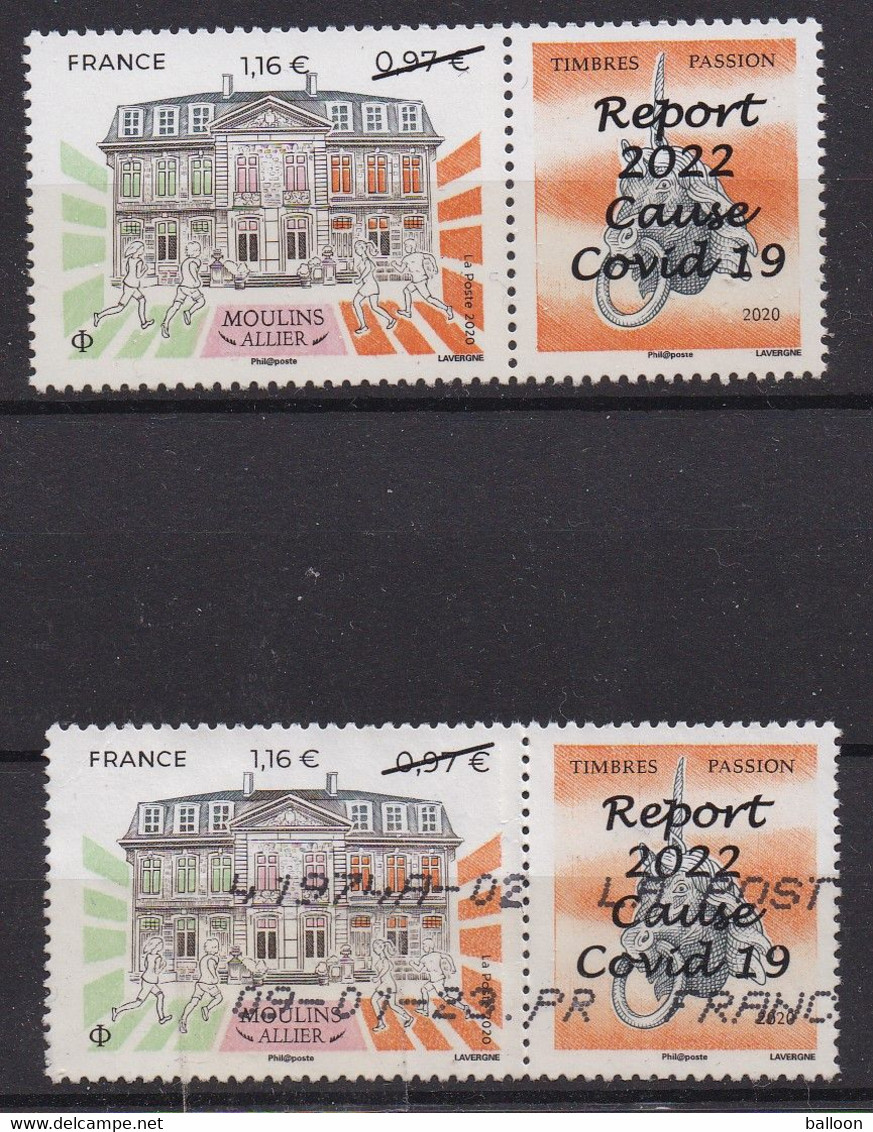 France - Moulins "Timbres Passion" - Surchargé Cause COVID 19 Report 2022 -2 Timbres : 1 Neuf - 1 Oblitéré - Other & Unclassified