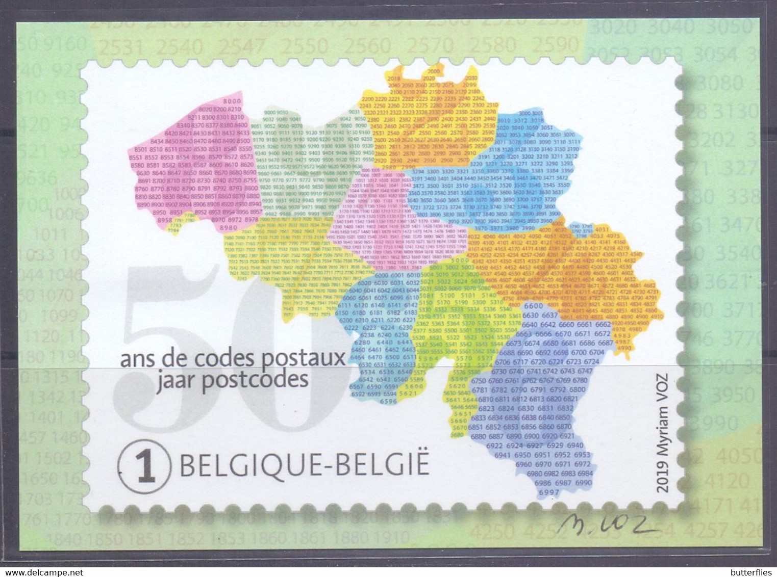 Belgie - 2019 - OBP -  Max. Kaart ** 50 Jaar Postcodes ** Kaart Bpost - 2011-..