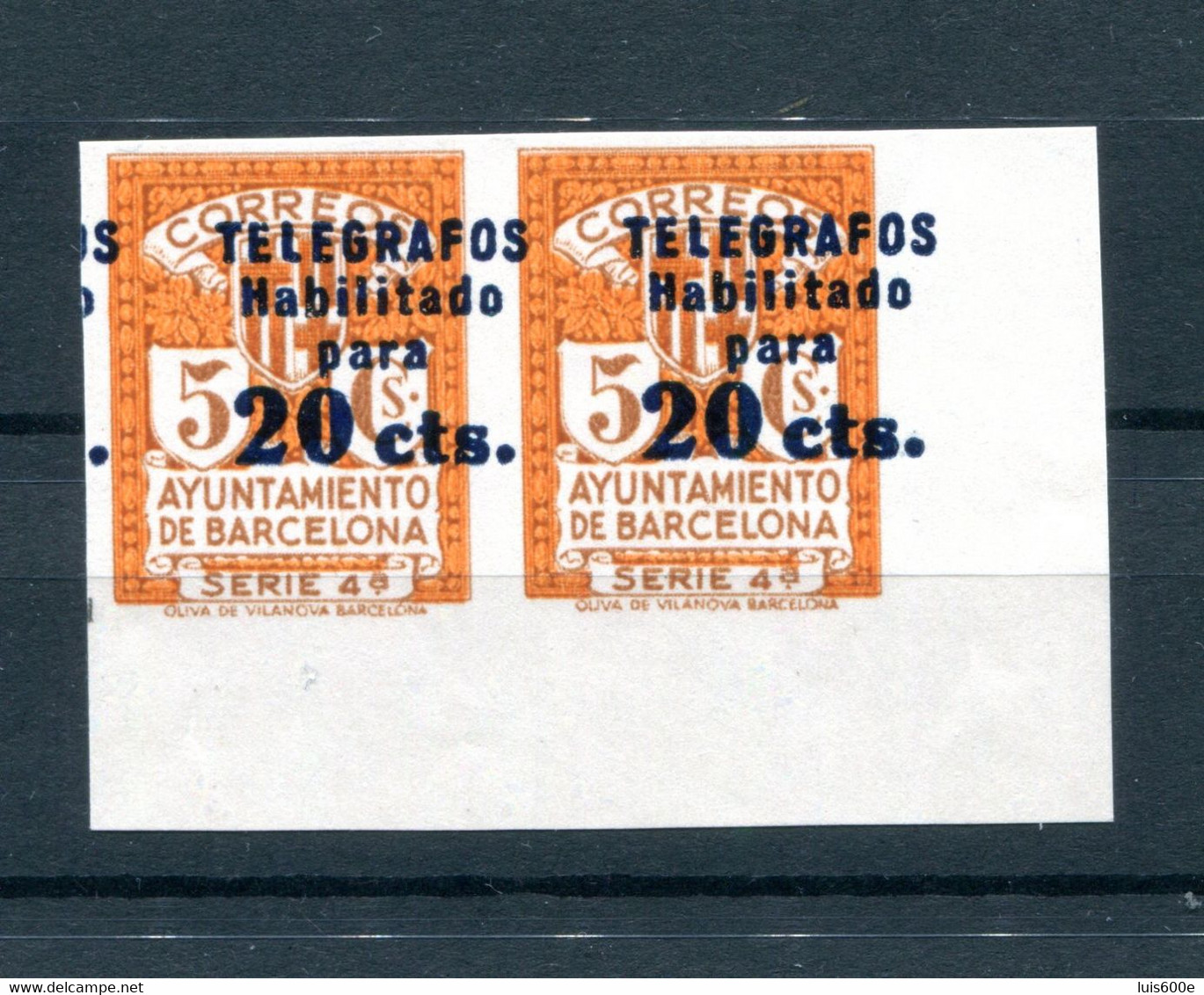 1936.ESPAÑA.BARCELONA.TELEGRAFOS.EDIFIL 11S(*)PAREJA.SIN DENTAR.CATLOGO 184€ - Barcelona