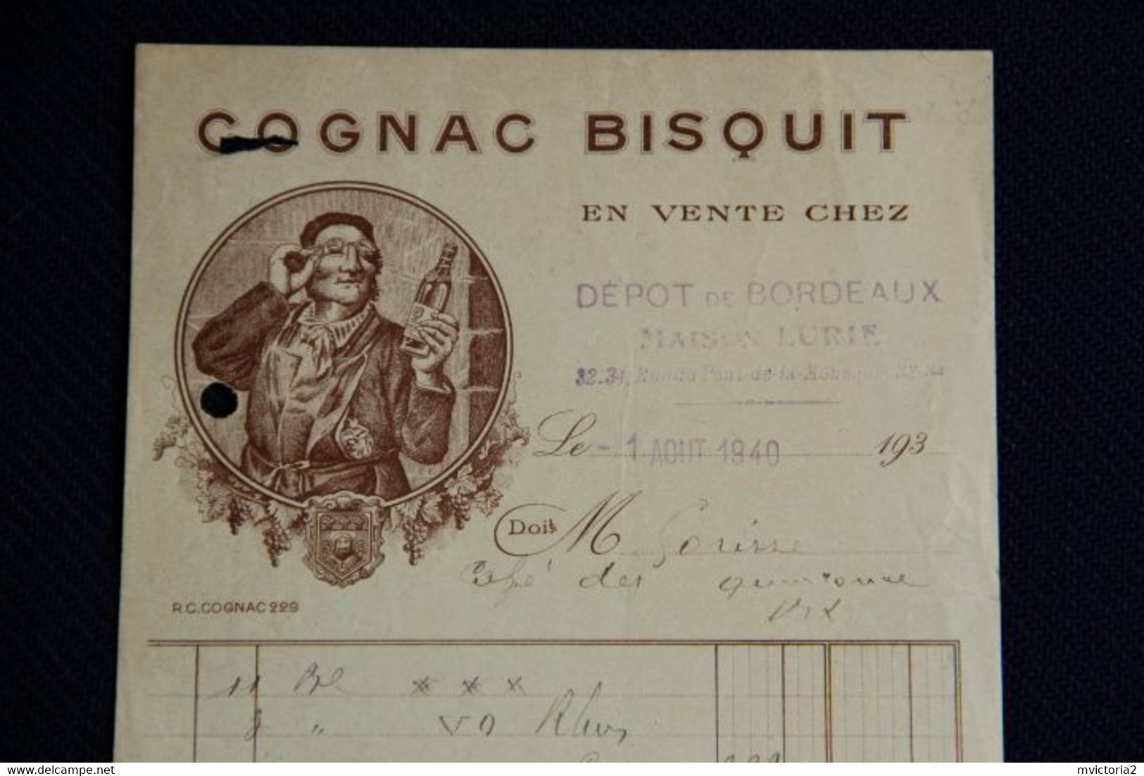 Facture Ancienne  : BORDEAUX ,COGNAC BISQUIT ( Petit Format) - 1900 – 1949