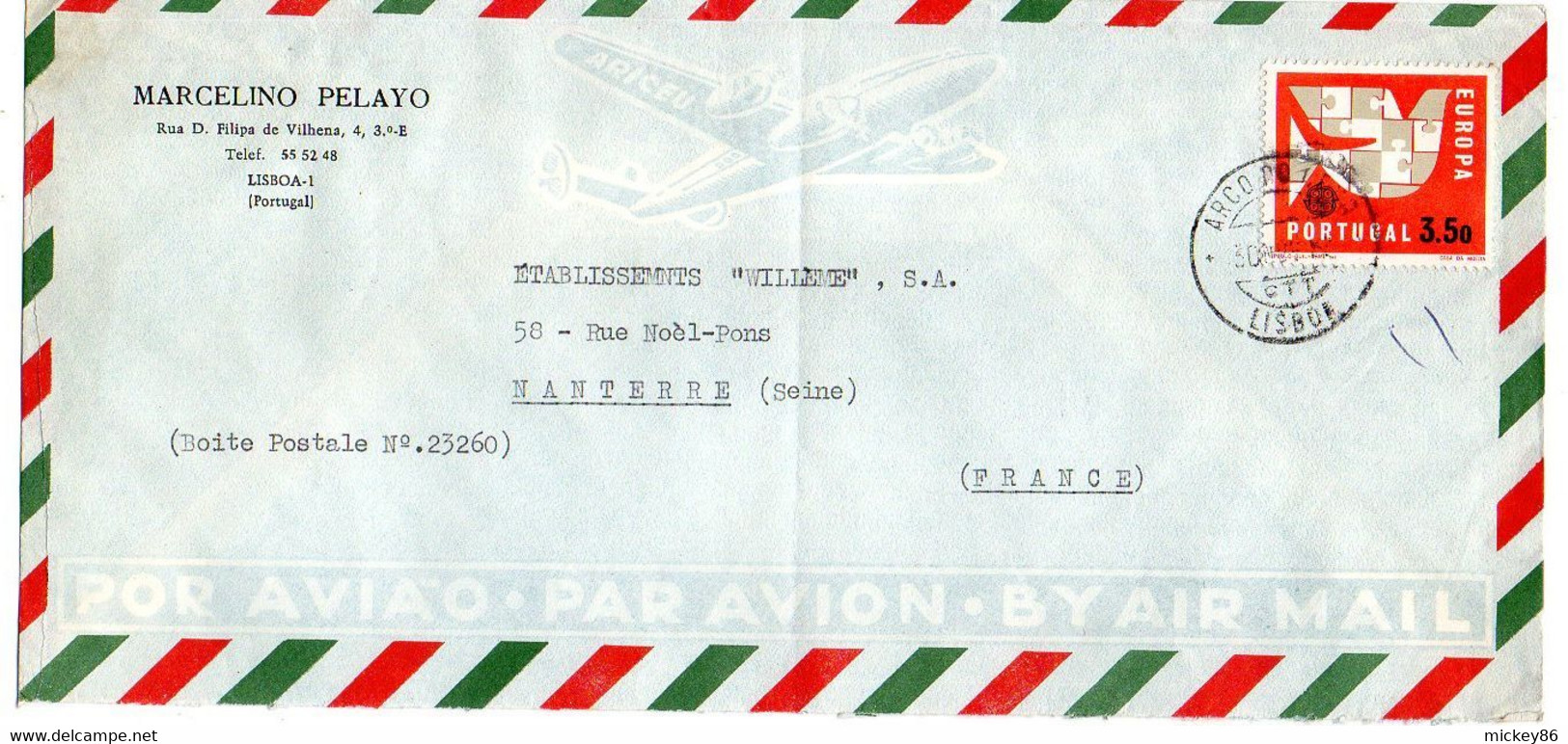 Portugal -1962--Lettre LISBOA  Pour NANTERRE-92 (France) ..timbre EUROPA Seul Sur Lettre ...cachet - Cartas & Documentos