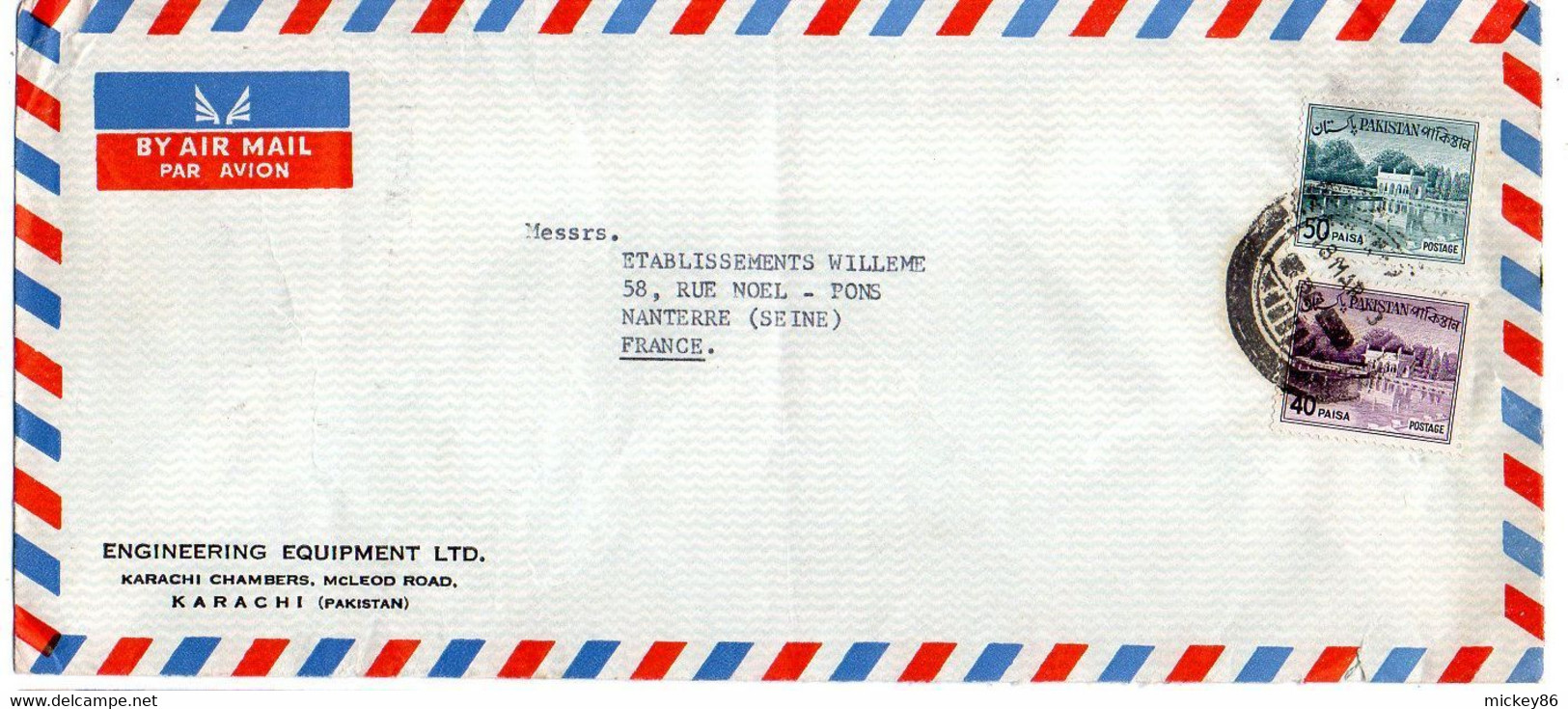 Pakistan -1963--Lettre KARACHI  Pour NANTERRE-92 (France) ..timbres  Sur Lettre ...cachet - Pakistan