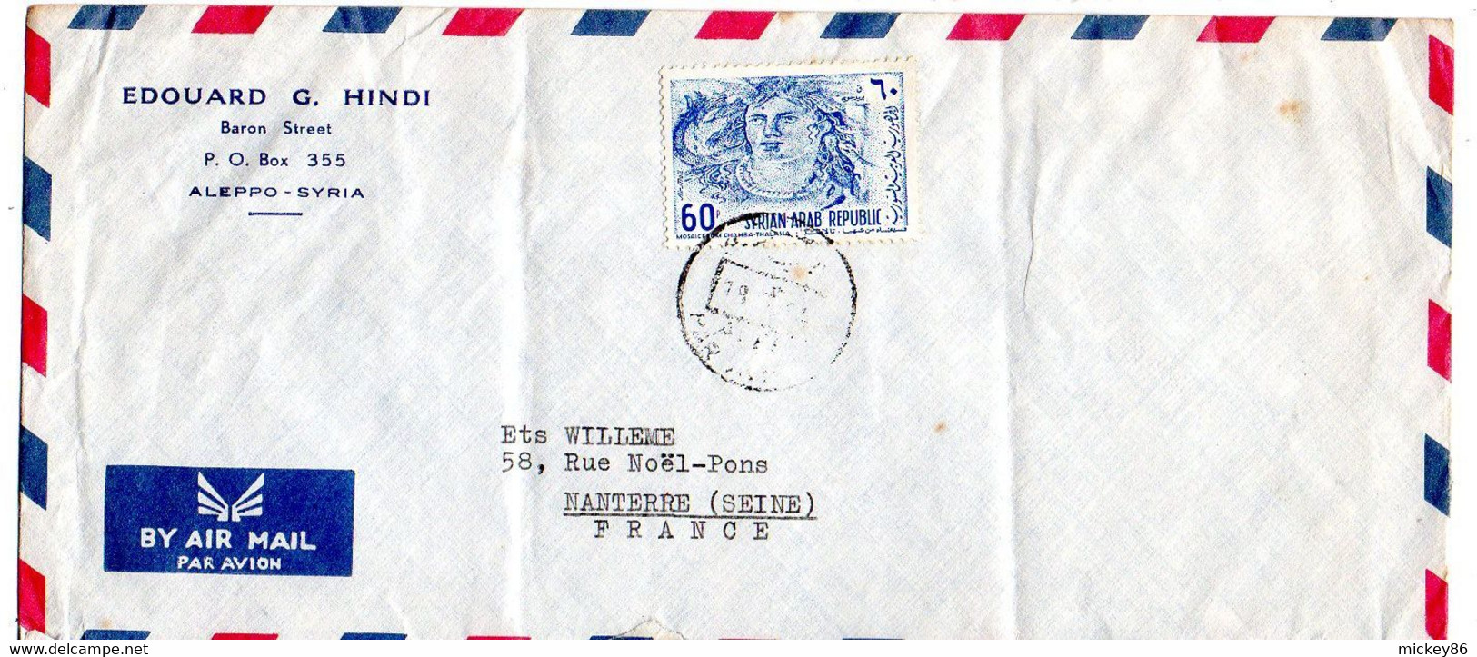 Syrie -1961--Lettre  ALEP  Pour NANTERRE-92 (France) ..timbre Seul  Sur Lettre ...cachet - Syrien