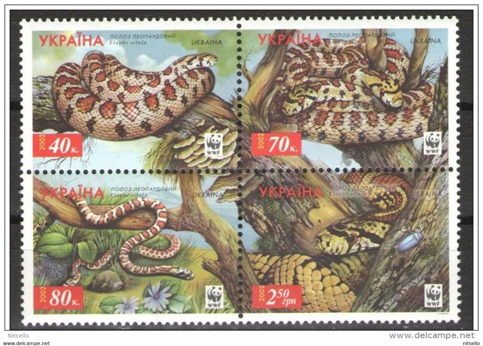 LOTE 1236  ///  (C085)   UCRANIA 2002   YVERT Nº: 454/457  **MNH   //  CATALOG. 2012/COTE: 3,60€ - Snakes