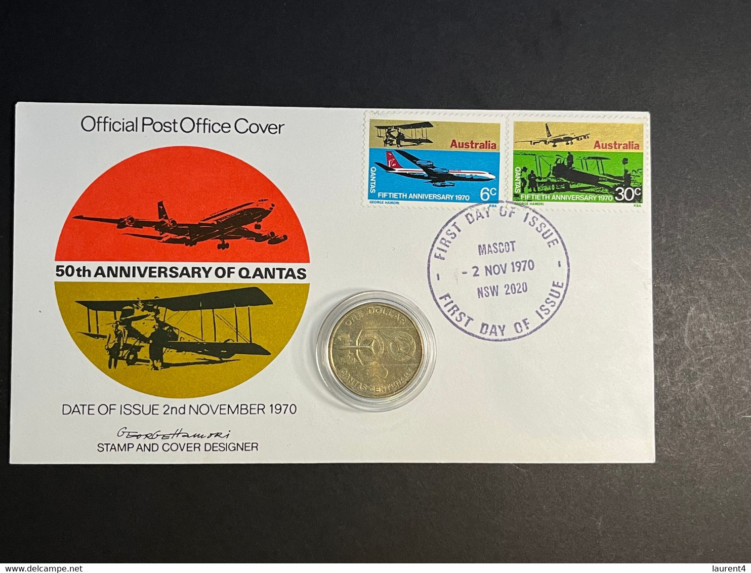 (4 N 13 A) Australia - $ 1.00 Coin Centenary Of QANTAS 2020 / Qantas 50th Anniversary FDC 1970 + 2 QANTAS FDC - Dollar