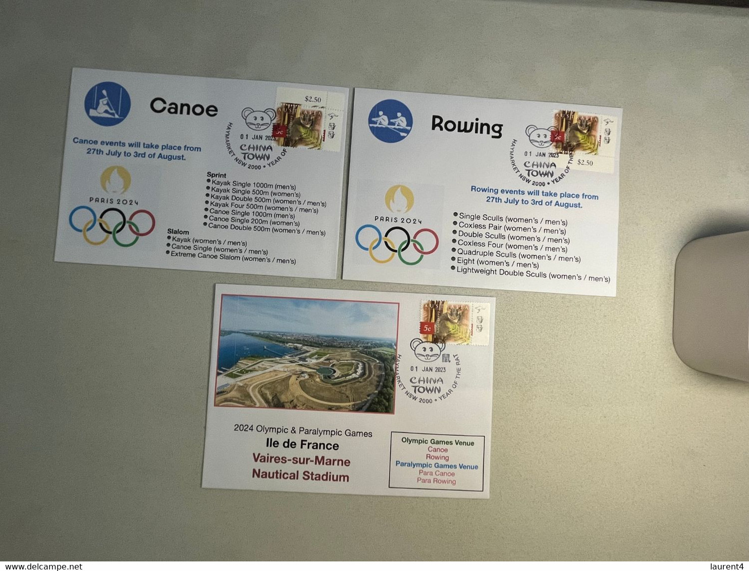 (4 N 14 A) Paris 2024 Olympic Games - Olympic Venues & Sport - Vaires-sur-Marne (Canoe - Rowing) 3 Covers - Zomer 2024: Parijs