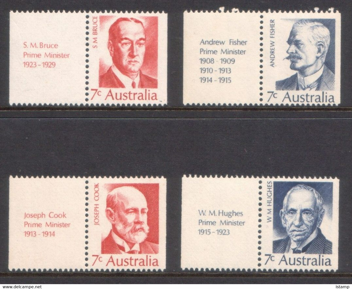 ⭕1972 - Australia Famous Australians (4th Series) Prime Ministers With Tabs - Set 4 Stamps MNH⭕ - Mint Stamps
