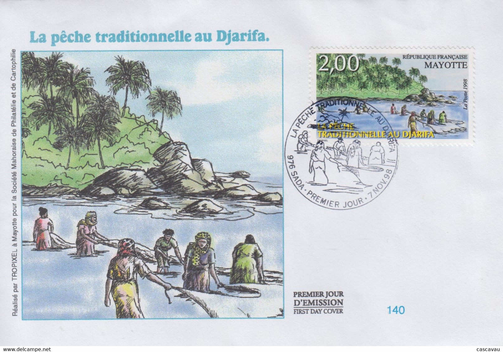 Enveloppe   FDC   1er Jour    MAYOTTE     Pêche   Traditionnelle   Au   Djarifa    SADA   1998 - Other & Unclassified