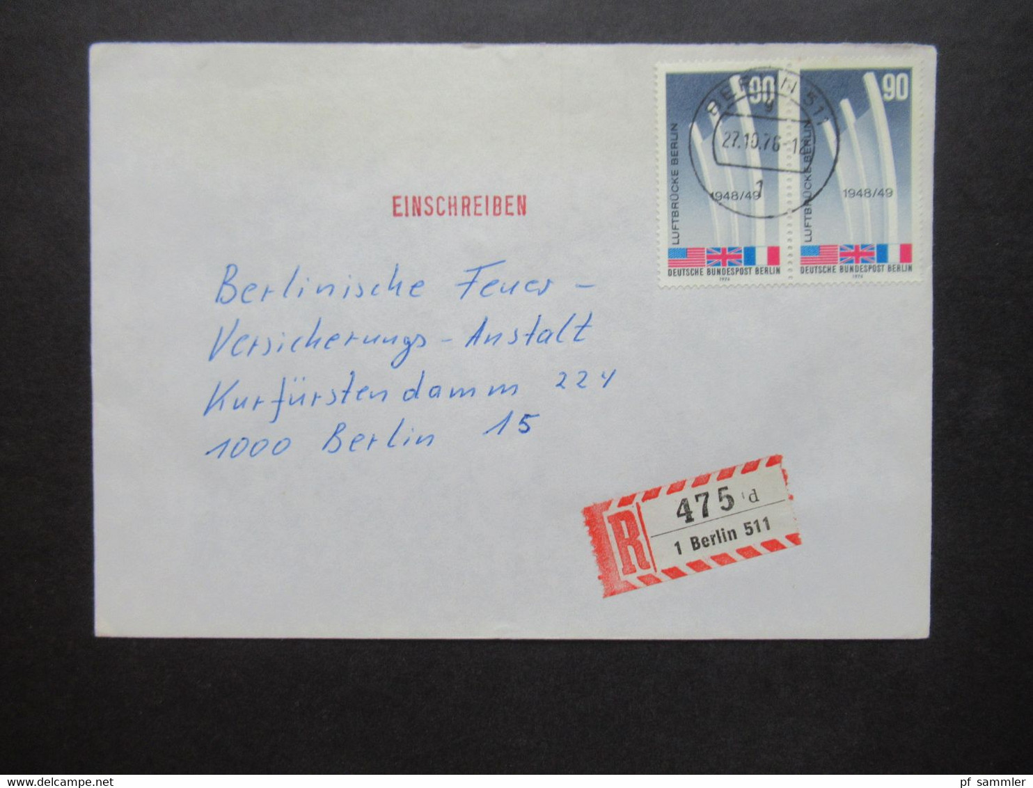 Berlin (West) 1974 Jahrestag Der Beendigung Der Blockade Berlins Nr.466 (2) MeF Einschreiben Ortsbrief Berlin 511 - Storia Postale