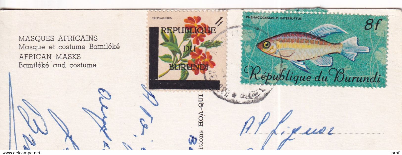Fish + Flower Two Stamps Burundi Over Postcard - Covers & Documents
