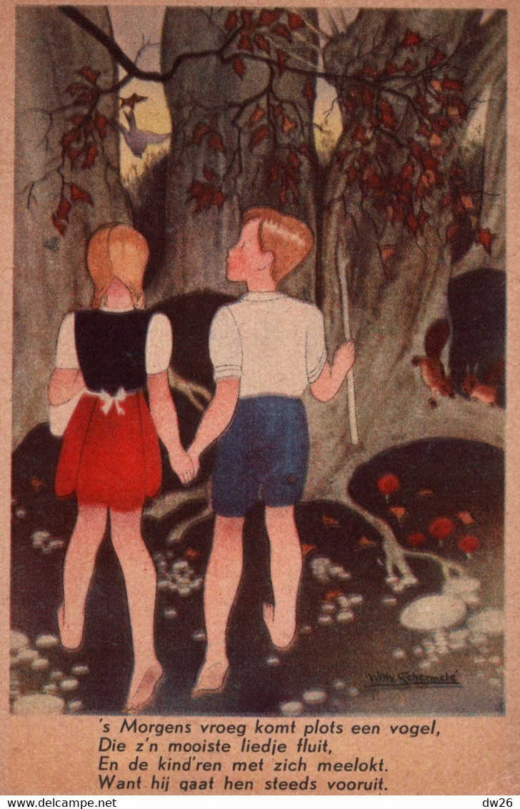 Illustration Willy Schermele: Couple D'enfants En Forêt - Sprookjes-series (Hans En Grietje Ontdekken Cet Koekhuisje) - Schermele, Willy