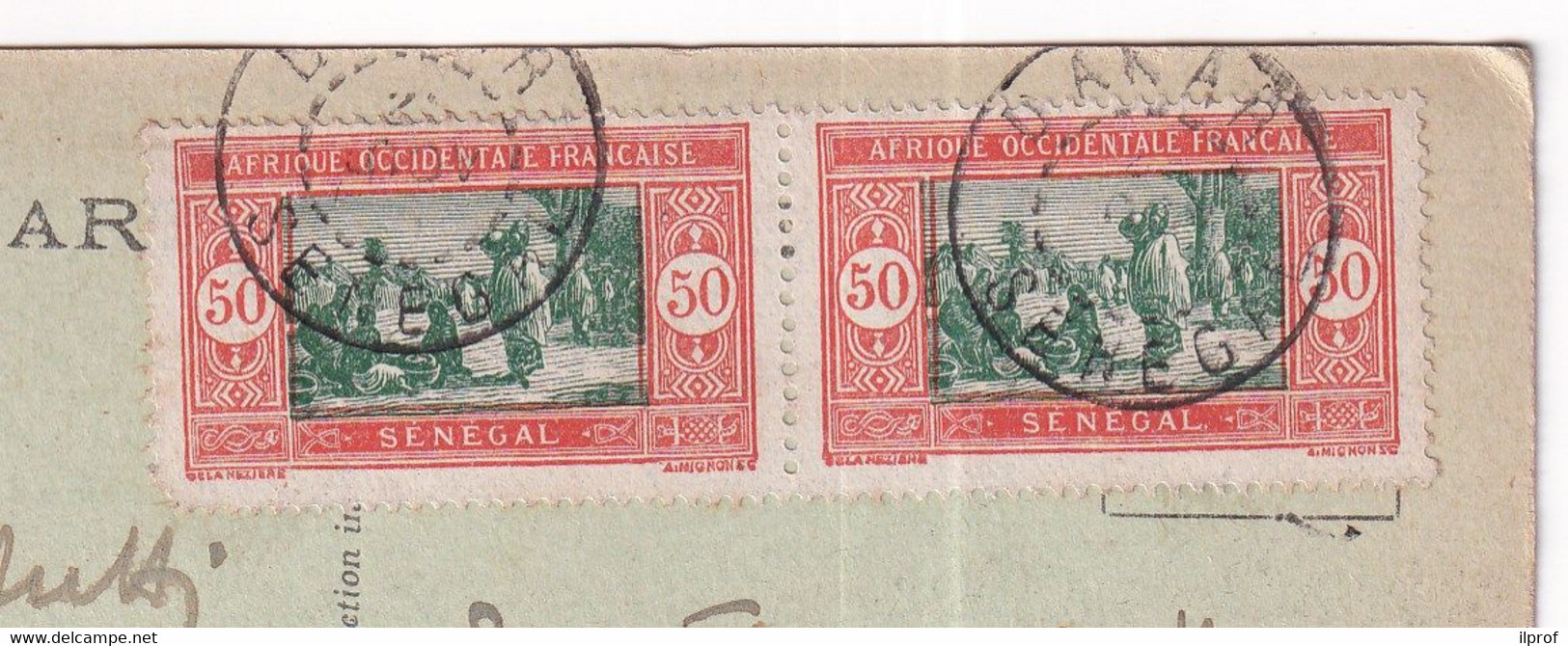 Markets 50c 1922  Twin Stamps Of French Senegal Over Postcard - Sénégal (1960-...)