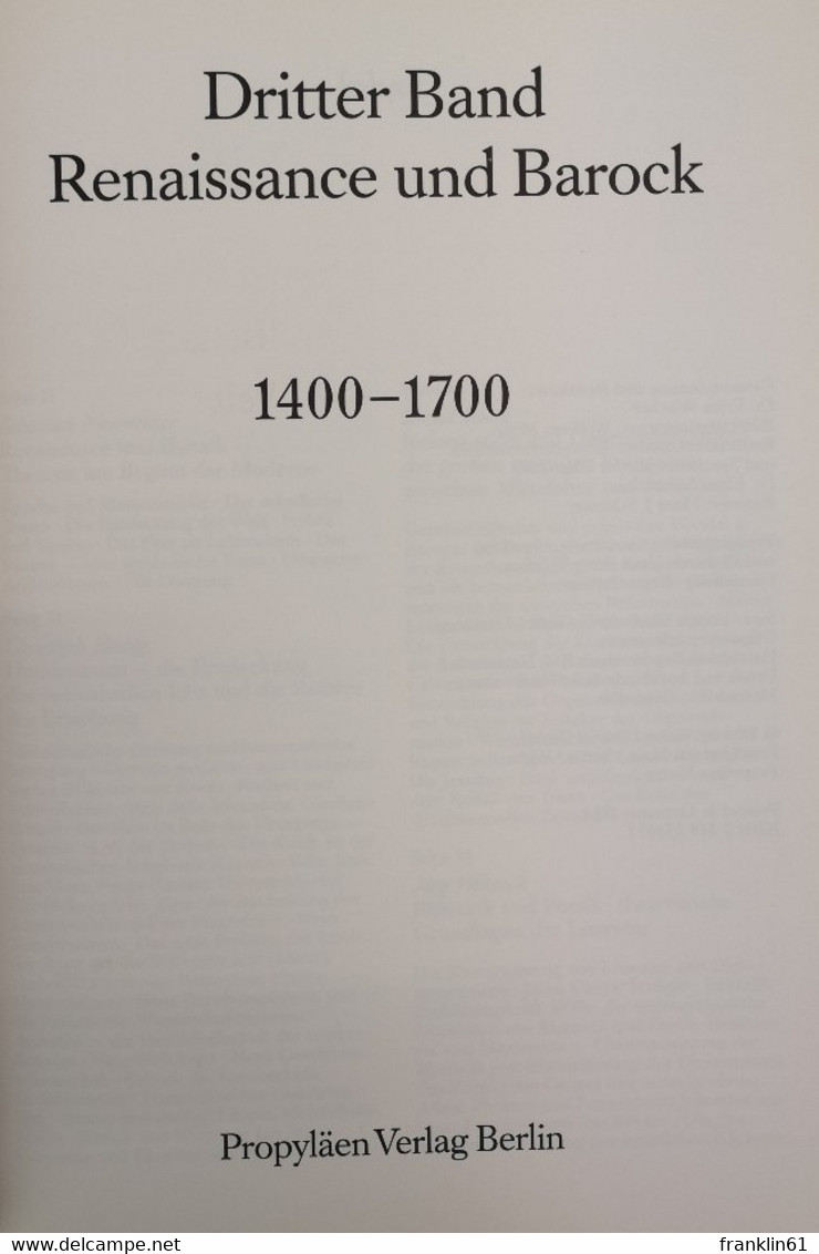 Propyläen-Geschichte Der Literatur. Dritter Band. Renaissance Und Barock. 1400 - 1700. - Glossaries