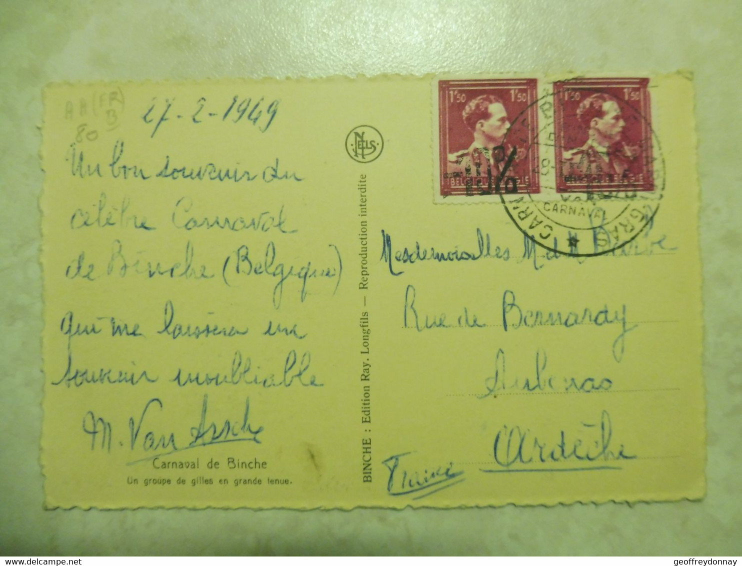 Carte Postale Cpa Carnaval Binche   Groupe  Gilles Grande Tenue  Oblitéré Gestempelt - 10 Pourcent Perfect Parfait - Binche