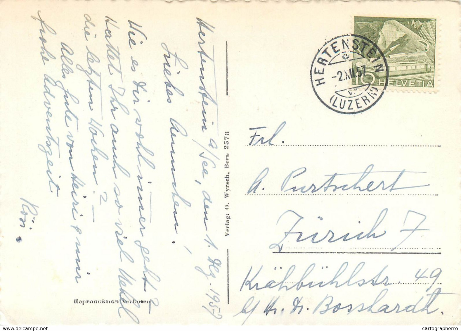 Postcard Switzerland Fliegeraufnahme Hertenstein Aerial 1957 - Stein