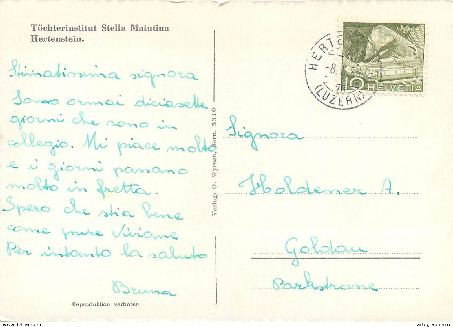 Postcard Switzerland Tochterinstitut Stella Matutina Hertenstein 1959 - Stein