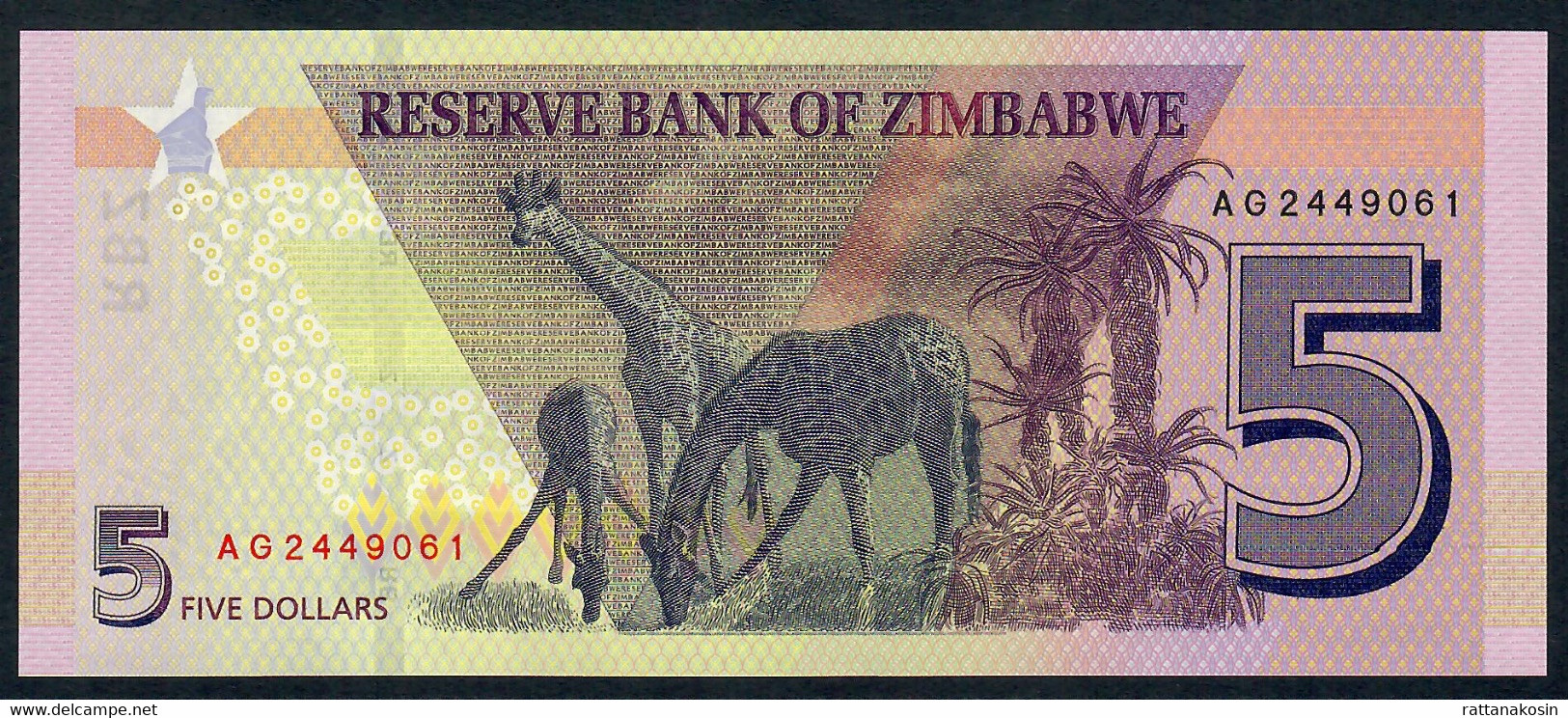 ZIMBABWE NLP 5 DOLLARS 2019 #AG   UNC. - Zimbabwe