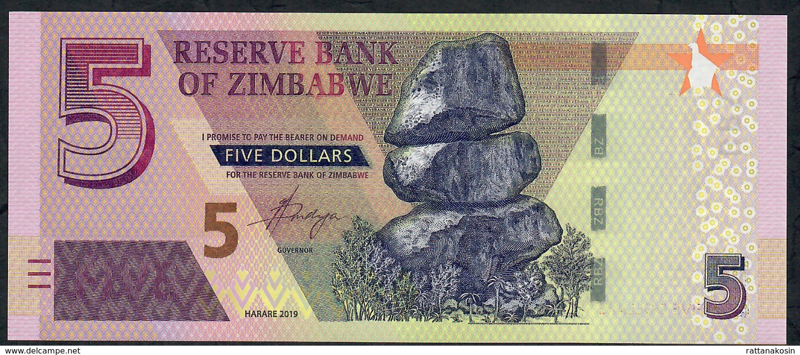 ZIMBABWE NLP 5 DOLLARS 2019 #AG   UNC. - Simbabwe