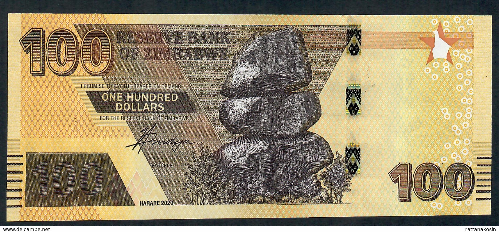 ZIMBABWE NLP 100 Dollars 2020 Issued 2022 #AA     UNC. - Simbabwe