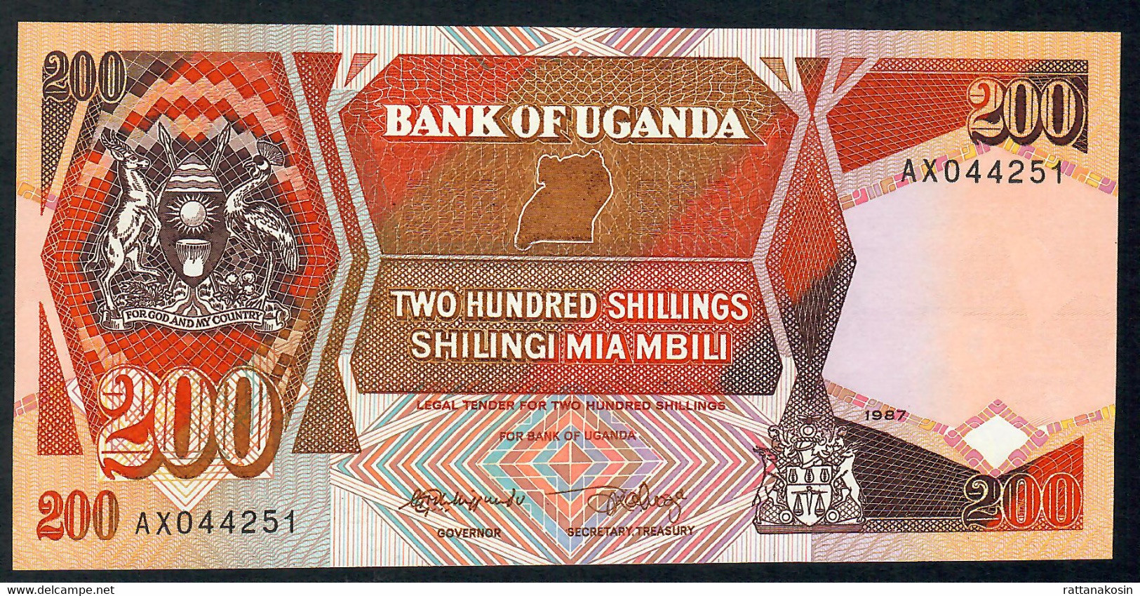 UGANDA  P32a  200 SHILLINGS  1987 #AX      UNC. - Oeganda