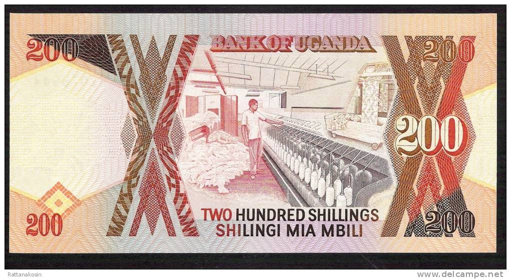 UGANDA  P32a  200 SHILLINGS  1987 #AX      UNC. - Ouganda