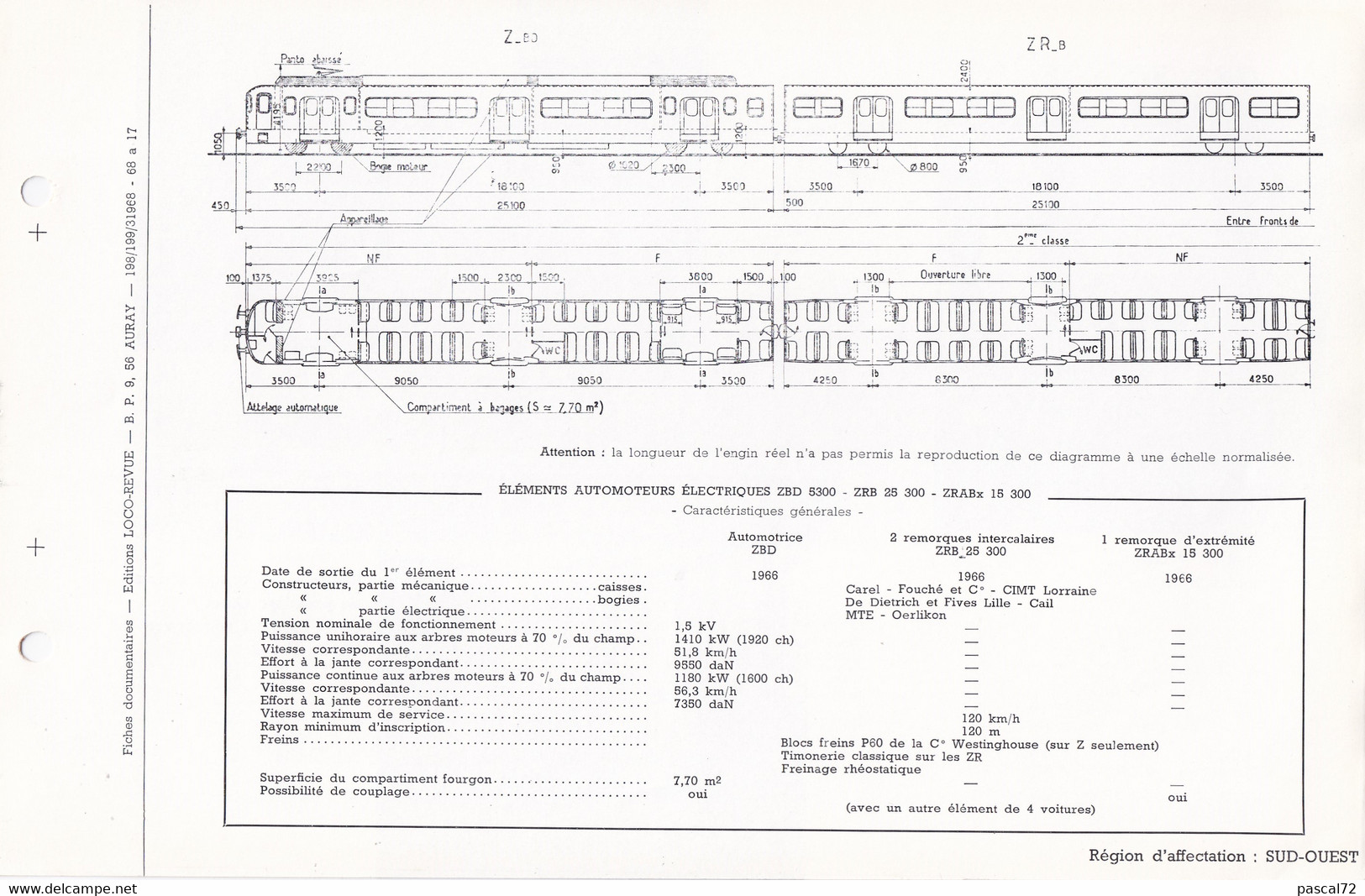 ZDB 5300 ZRB 25300 ZRABx 15300 FICHE DOCUMENTAIRE DOUBLE LOCO REVUE N° 198/199 MARS 1968 - Frans