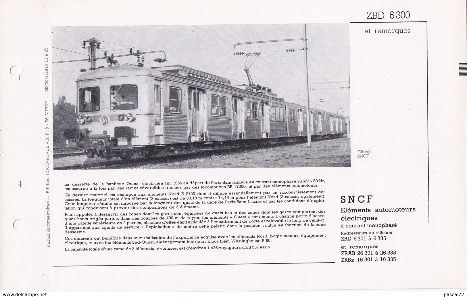 ZDB 6300 FICHE DOCUMENTAIRE DOUBLE LOCO REVUE N° 293/294 MARS 1970 - Frans