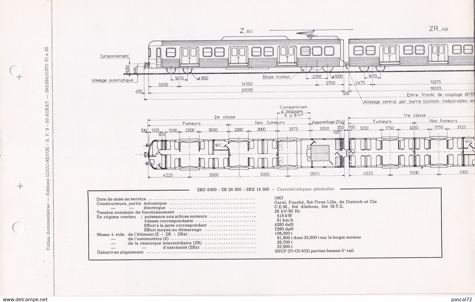 ZDB 6300 FICHE DOCUMENTAIRE DOUBLE LOCO REVUE N° 293/294 MARS 1970 - French