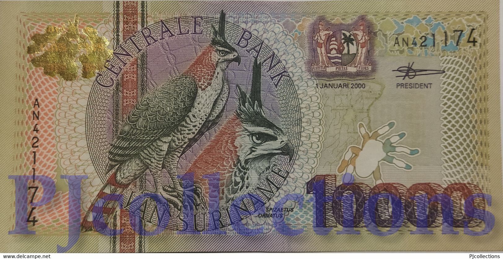 SURINAME 10000 GULDEN 2000 PICK 153 AU/UNC SERIAL NUMBER "AN421174" - Suriname