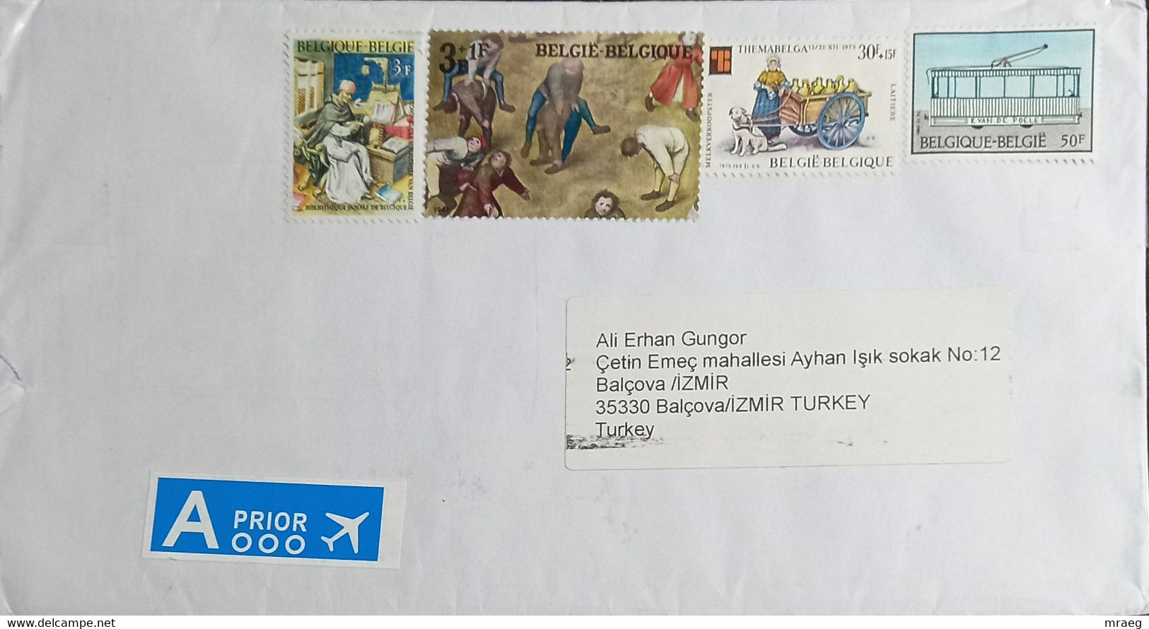 BELGIUM  COVER SENT TO TURKEY WITH LABEL  F VF - Covers & Documents
