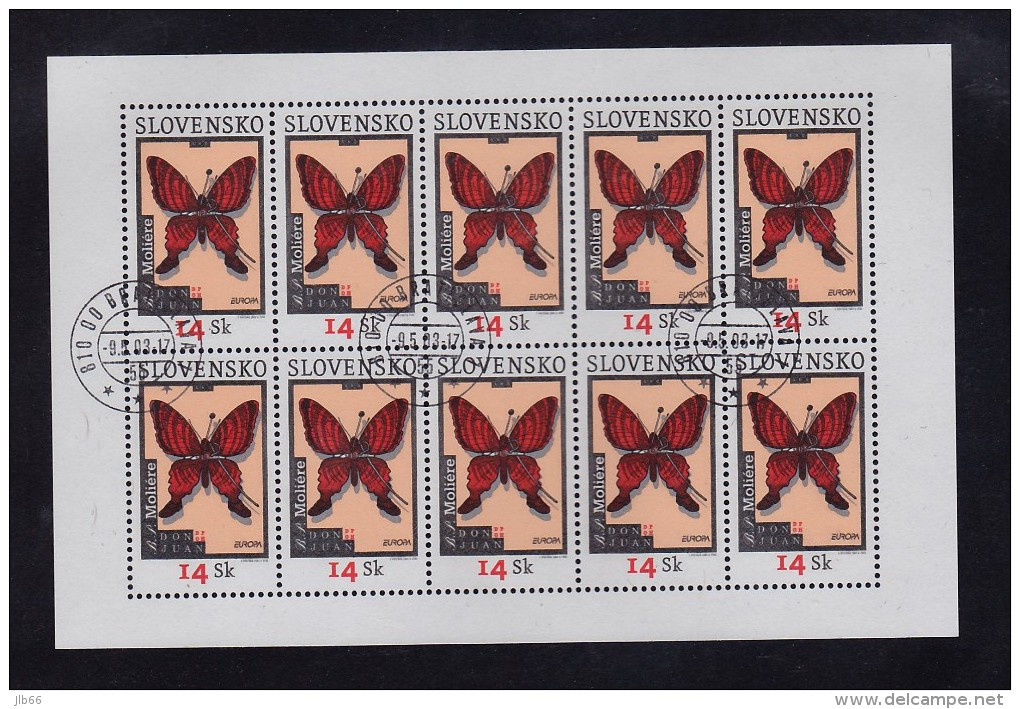 Bloc 10 Timbres Europa 2003 Oblitéré YT 391 Papillon Don Juan Molière/ Sheet Europa 2003 Used Mi 454 Butterfly - Gebraucht