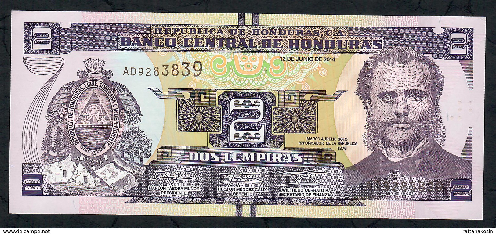 HONDURAS P97b 2 LEMPIRAS 2014 #AD     UNC. - Honduras