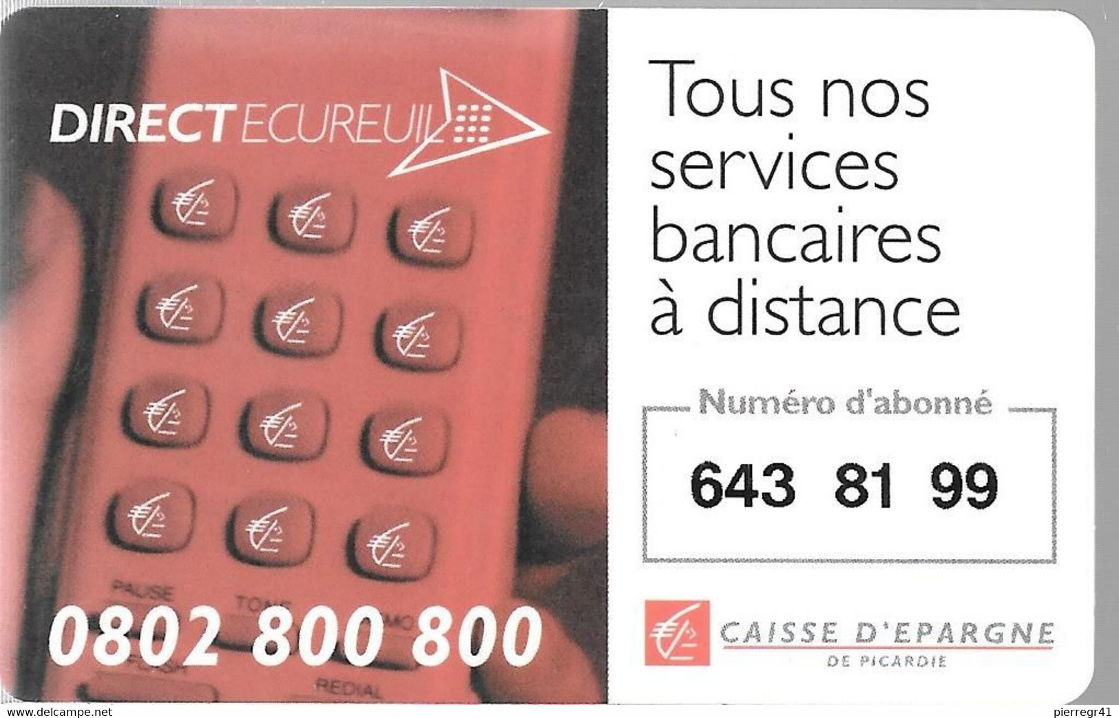 -CARTE--CAISSE EPARGNE-DIRECT'ECUREUIL-TBE-RARE - Tarjeta Bancaria Desechable